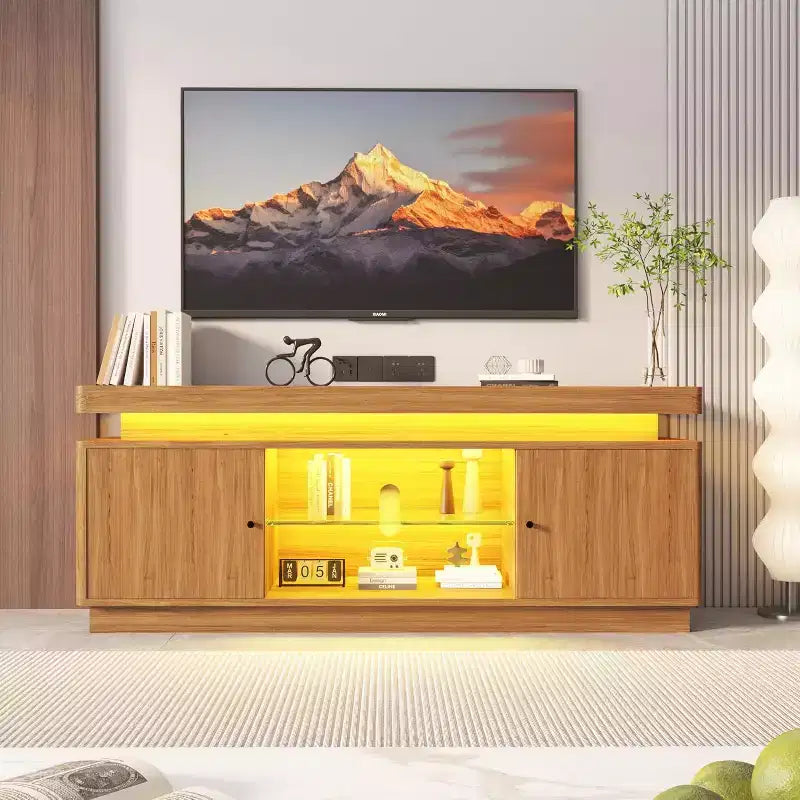 63'' TV Stand, Entertainment Center with Storage and Adjustable Shelf, TV Console with Power Outlet for Living Room, Modern Media Console