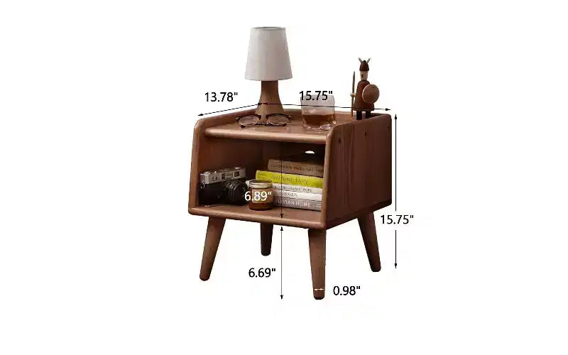 TUYOHW European Beechwood Round Nightstand with Cable Management, Space-Saving Small Side Table for Bedroom Living Room, Modern Bedside Table