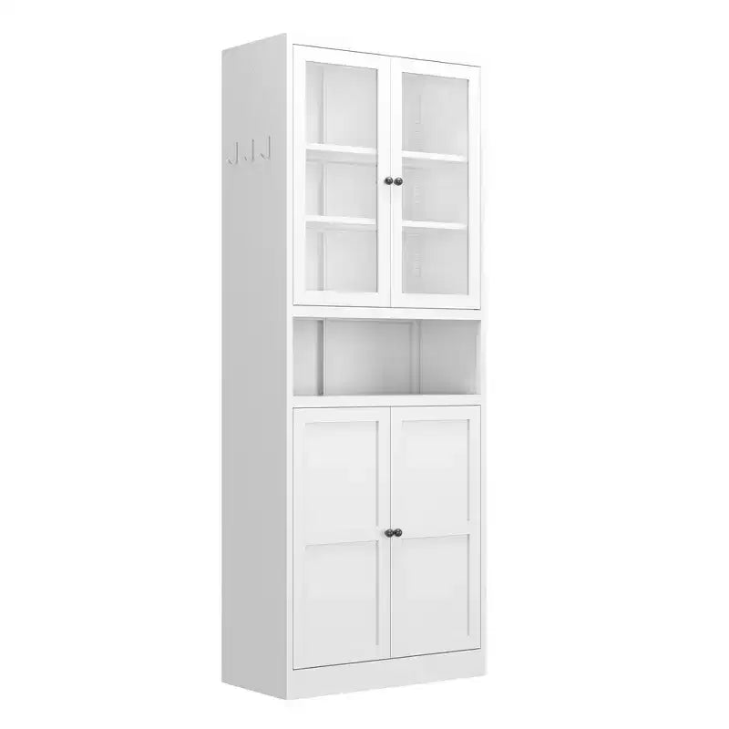 VIYET 72H Heavy-Duty Metal Kitchen Pantry Cabinet,150LBS/Shelf,Adjustable Shelves+Glass Doors,Freestanding for Kitchen/Pantry/Bathroom(White)