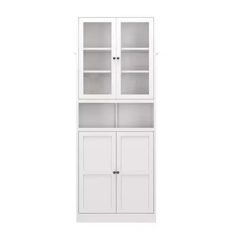 VIYET 72H Heavy-Duty Metal Kitchen Pantry Cabinet,150LBS/Shelf,Adjustable Shelves+Glass Doors,Freestanding for Kitchen/Pantry/Bathroom(White)