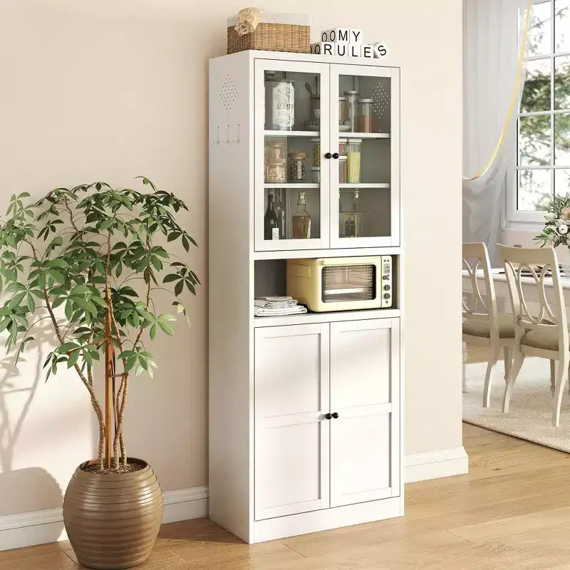 VIYET 72H Heavy-Duty Metal Kitchen Pantry Cabinet,150LBS/Shelf,Adjustable Shelves+Glass Doors,Freestanding for Kitchen/Pantry/Bathroom(White)