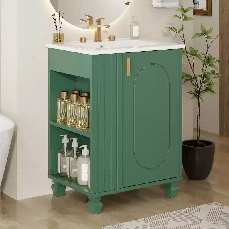 24 Small Bathroom Vanity Sink Combo, Bathroom storage Cabinet with Door Shelf, Single Sink Bathroom Vanity for Small Space