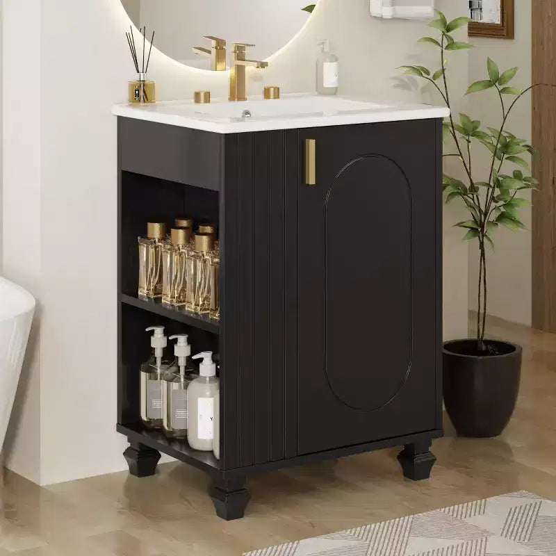 24 Small Bathroom Vanity Sink Combo, Bathroom storage Cabinet with Door Shelf, Single Sink Bathroom Vanity for Small Space