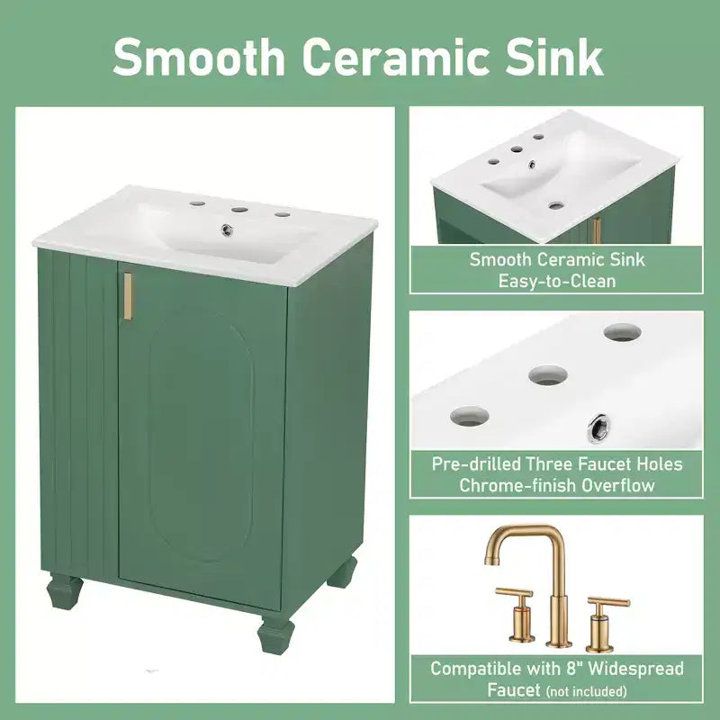 24 Small Bathroom Vanity Sink Combo, Bathroom storage Cabinet with Door Shelf, Single Sink Bathroom Vanity for Small Space