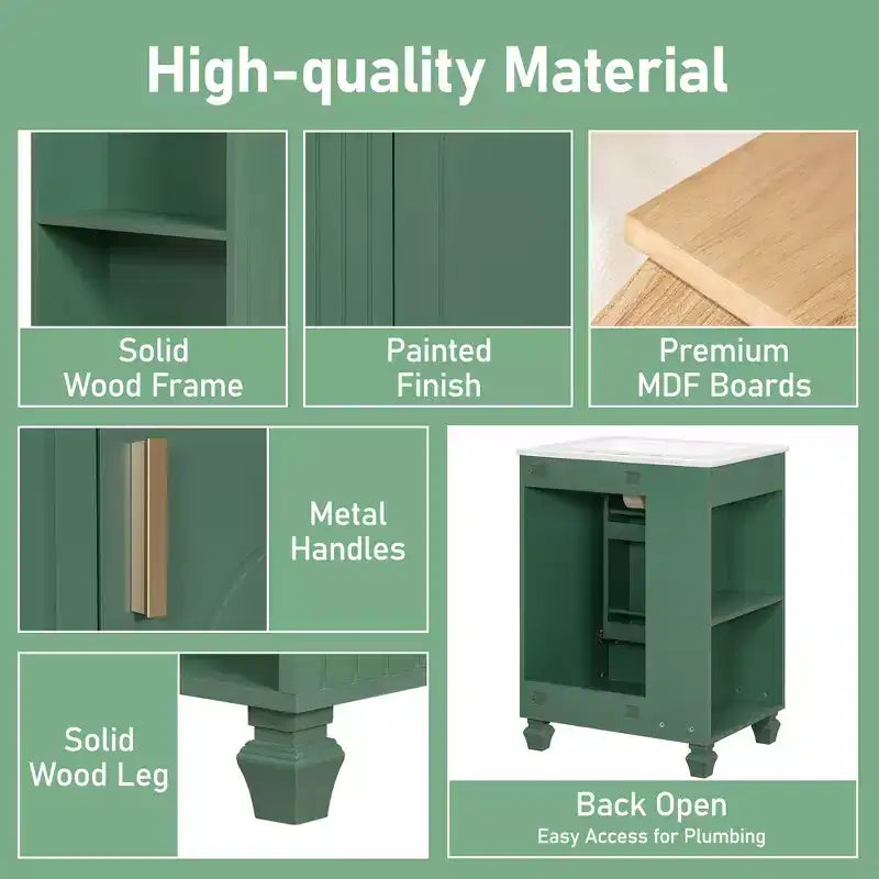 24 Small Bathroom Vanity Sink Combo, Bathroom storage Cabinet with Door Shelf, Single Sink Bathroom Vanity for Small Space