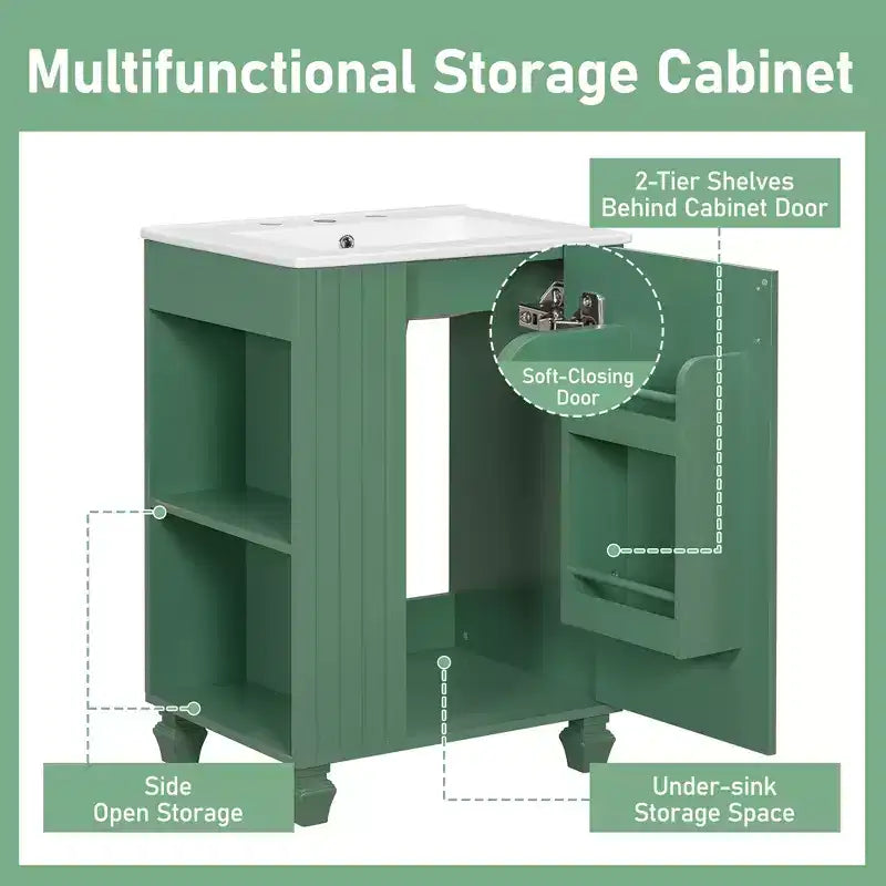 24 Small Bathroom Vanity Sink Combo, Bathroom storage Cabinet with Door Shelf, Single Sink Bathroom Vanity for Small Space