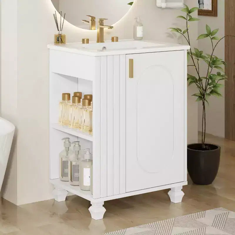 24 Small Bathroom Vanity Sink Combo, Bathroom storage Cabinet with Door Shelf, Single Sink Bathroom Vanity for Small Space