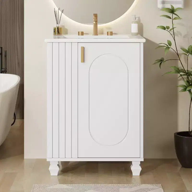 24 Small Bathroom Vanity Sink Combo, Bathroom storage Cabinet with Door Shelf, Single Sink Bathroom Vanity for Small Space
