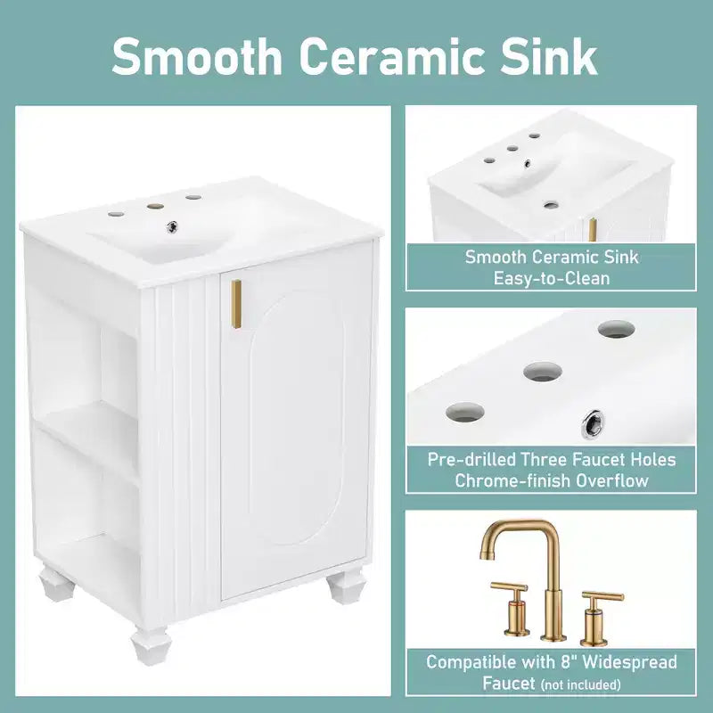 24 Small Bathroom Vanity Sink Combo, Bathroom storage Cabinet with Door Shelf, Single Sink Bathroom Vanity for Small Space