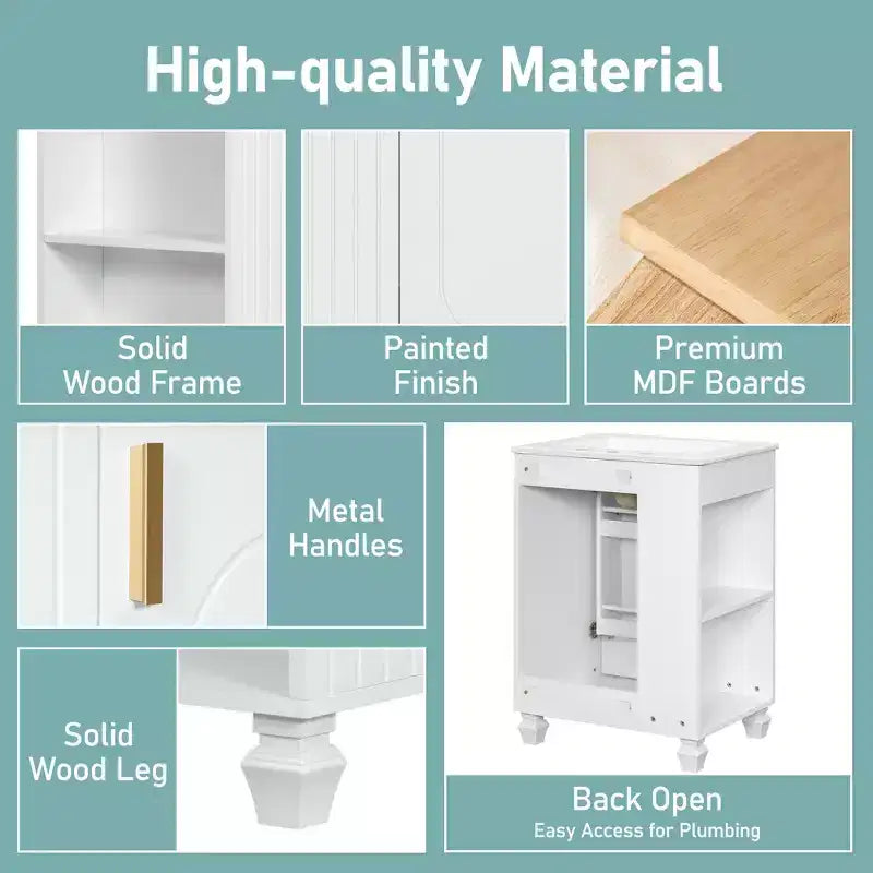 24 Small Bathroom Vanity Sink Combo, Bathroom storage Cabinet with Door Shelf, Single Sink Bathroom Vanity for Small Space