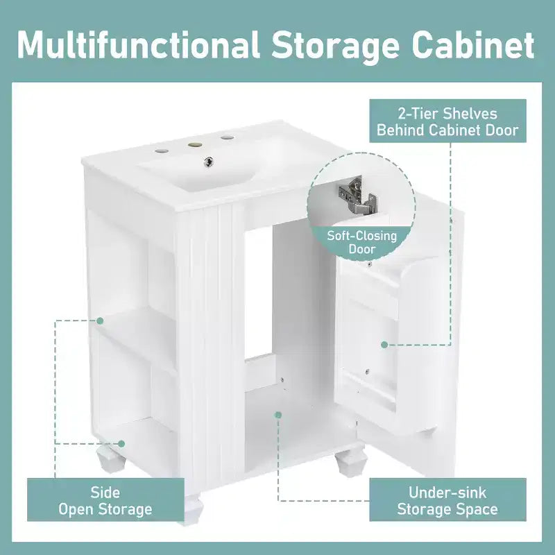 24 Small Bathroom Vanity Sink Combo, Bathroom storage Cabinet with Door Shelf, Single Sink Bathroom Vanity for Small Space
