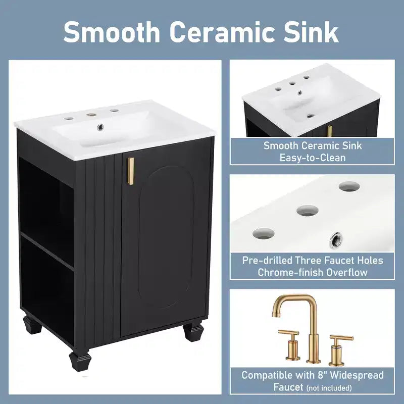 24 Small Bathroom Vanity Sink Combo, Bathroom storage Cabinet with Door Shelf, Single Sink Bathroom Vanity for Small Space