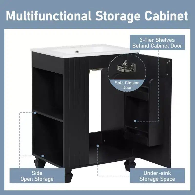 24 Small Bathroom Vanity Sink Combo, Bathroom storage Cabinet with Door Shelf, Single Sink Bathroom Vanity for Small Space