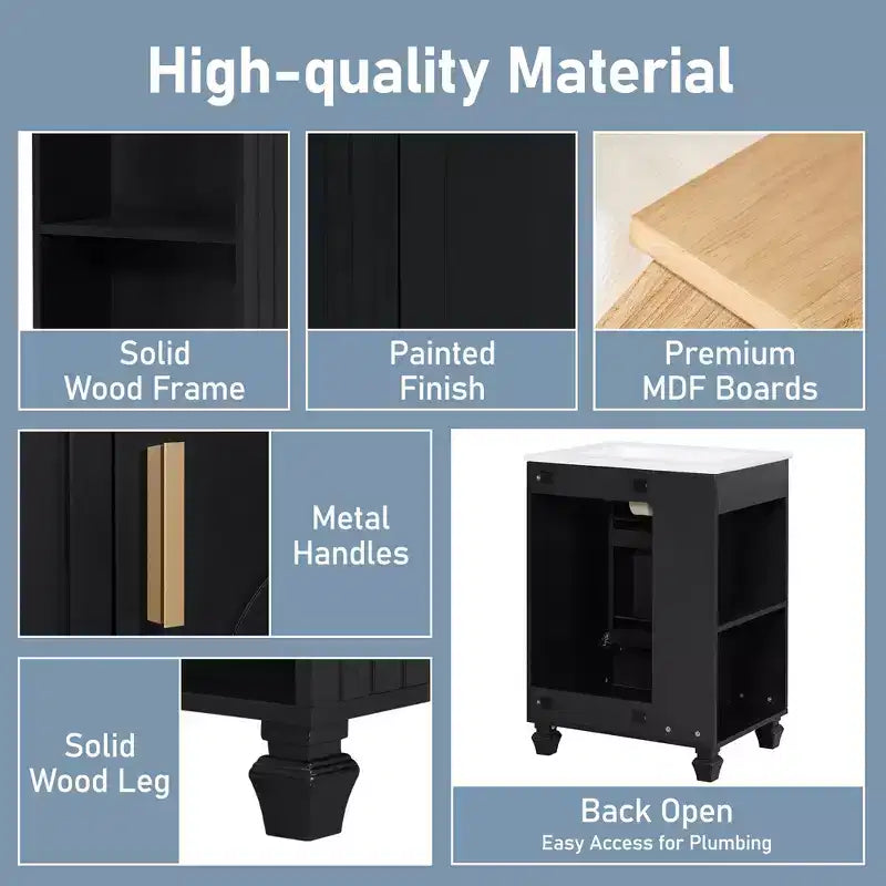 24 Small Bathroom Vanity Sink Combo, Bathroom storage Cabinet with Door Shelf, Single Sink Bathroom Vanity for Small Space