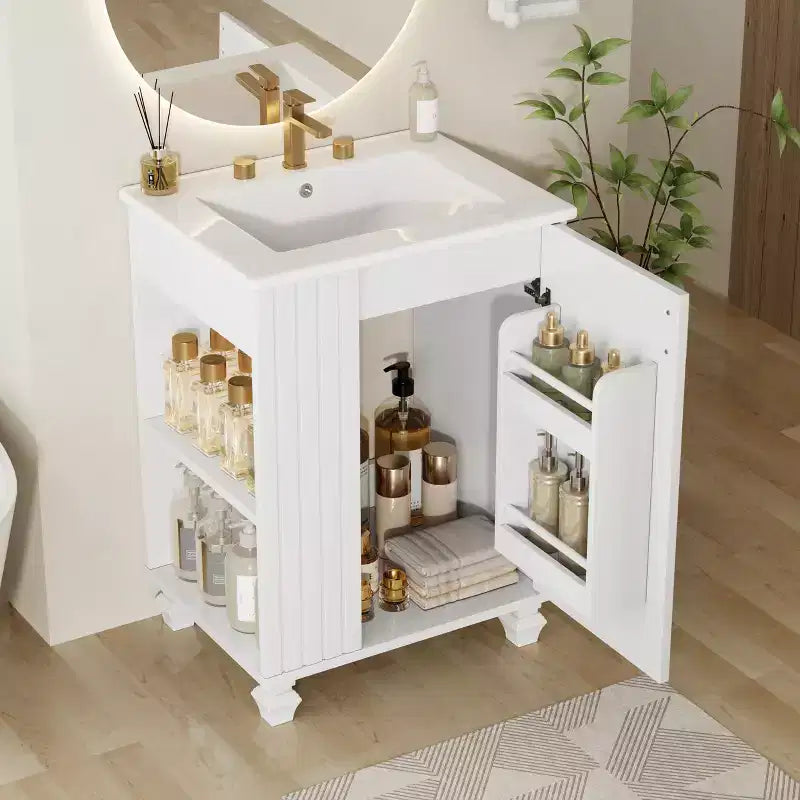24 Small Bathroom Vanity Sink Combo, Bathroom storage Cabinet with Door Shelf, Single Sink Bathroom Vanity for Small Space