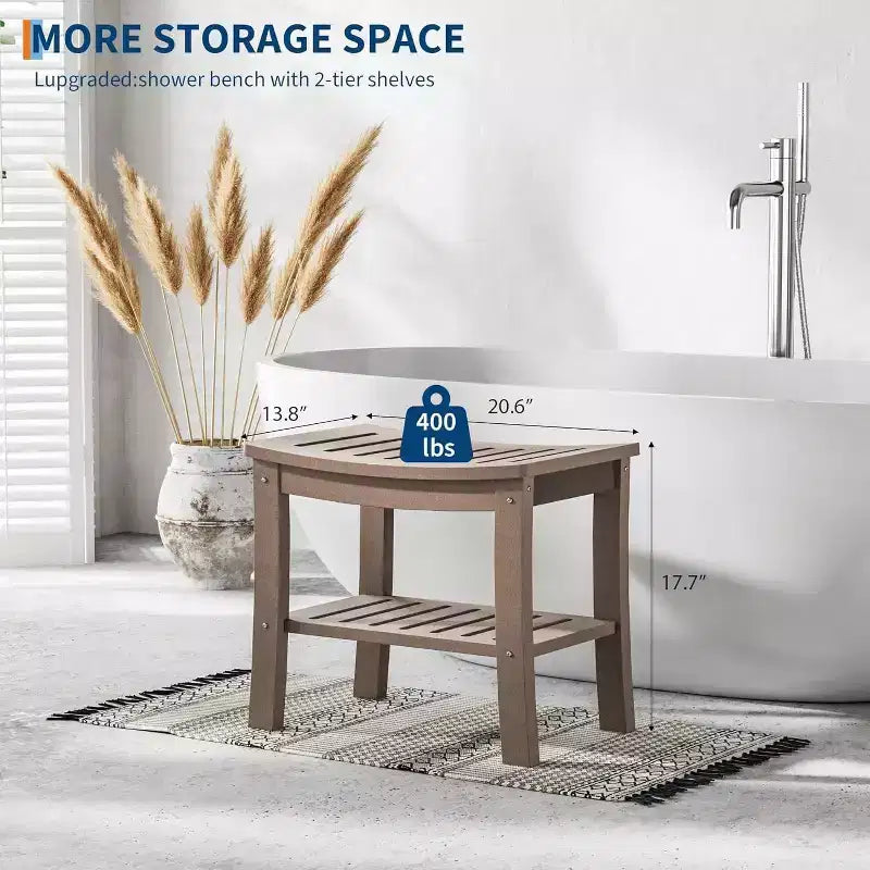 Waterproof Shower Bench with Storage Shelf,20.6 Stable Non-Slip Bathroom Stool Chair,Supports up to 400lbs,Safe Bath Seat for Bathtub
