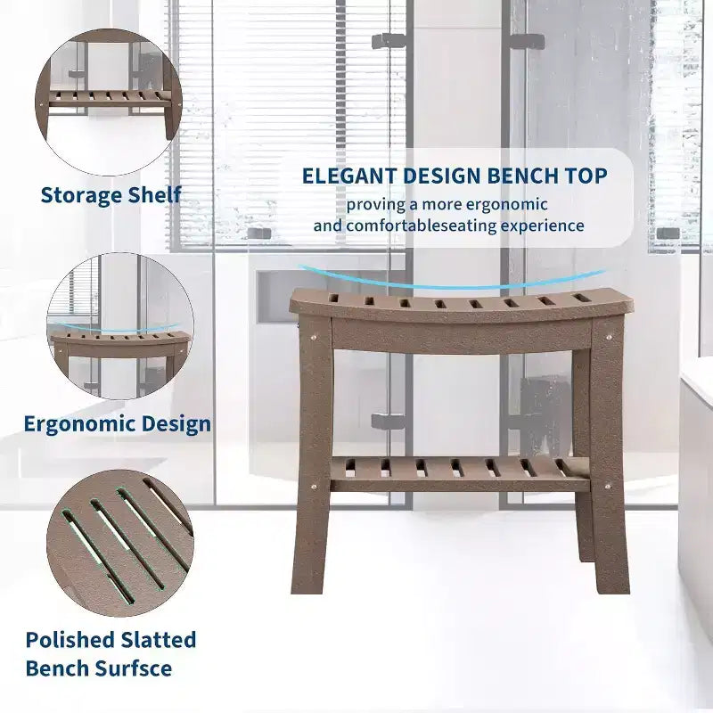 Waterproof Shower Bench with Storage Shelf,20.6 Stable Non-Slip Bathroom Stool Chair,Supports up to 400lbs,Safe Bath Seat for Bathtub
