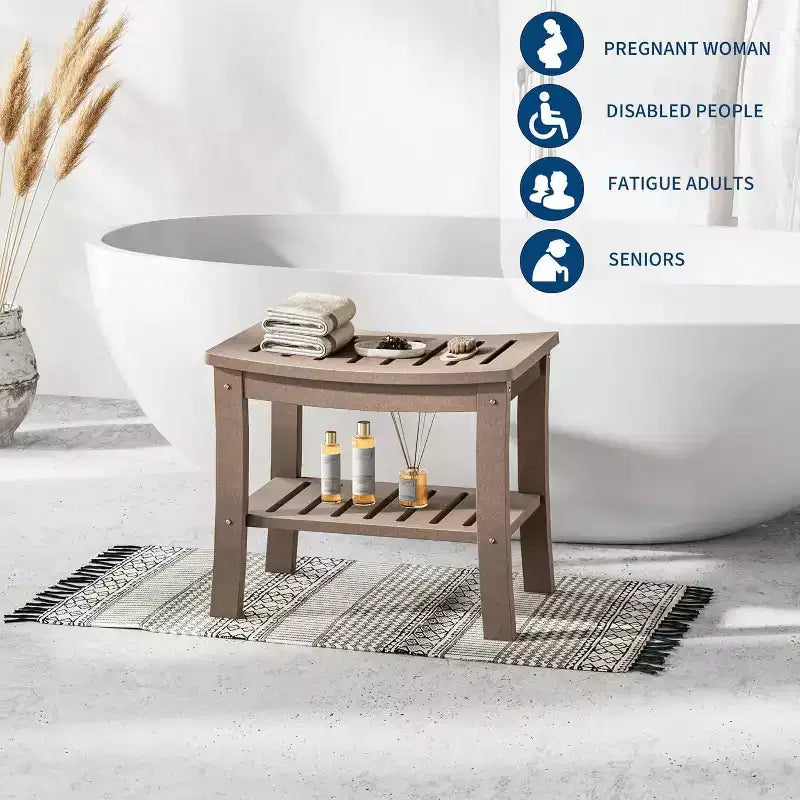 Waterproof Shower Bench with Storage Shelf,20.6 Stable Non-Slip Bathroom Stool Chair,Supports up to 400lbs,Safe Bath Seat for Bathtub