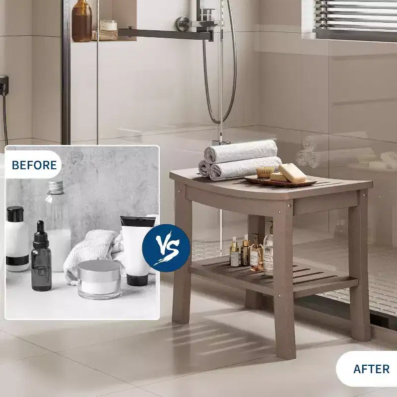 Waterproof Shower Bench with Storage Shelf,20.6 Stable Non-Slip Bathroom Stool Chair,Supports up to 400lbs,Safe Bath Seat for Bathtub