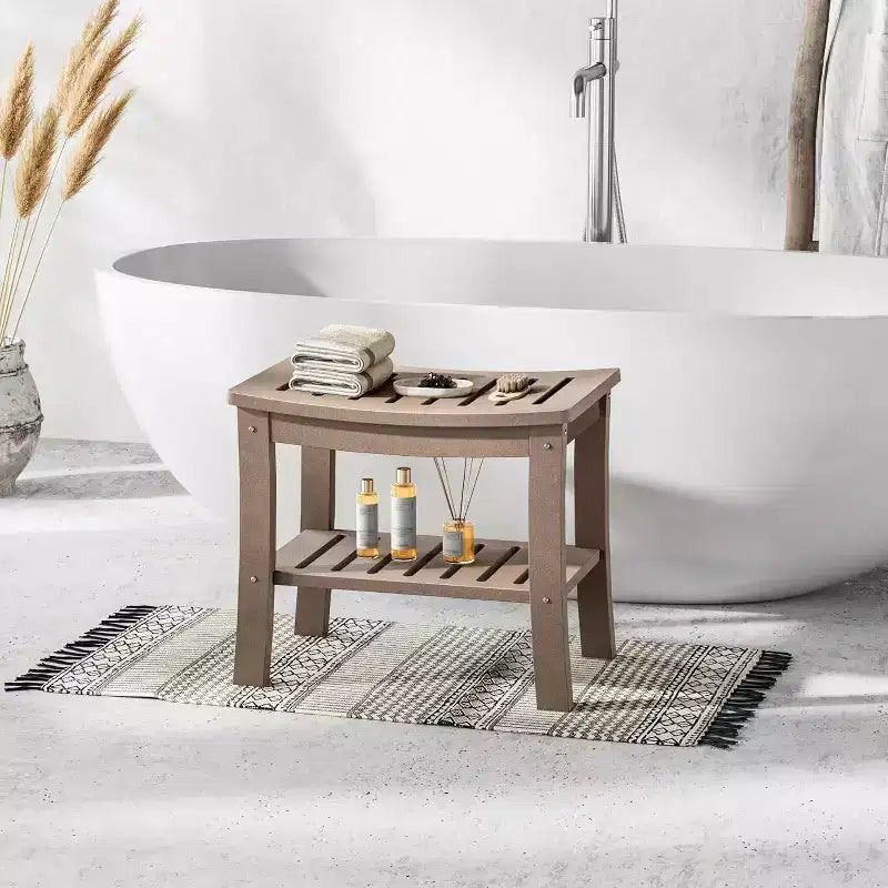 Waterproof Shower Bench with Storage Shelf,20.6 Stable Non-Slip Bathroom Stool Chair,Supports up to 400lbs,Safe Bath Seat for Bathtub