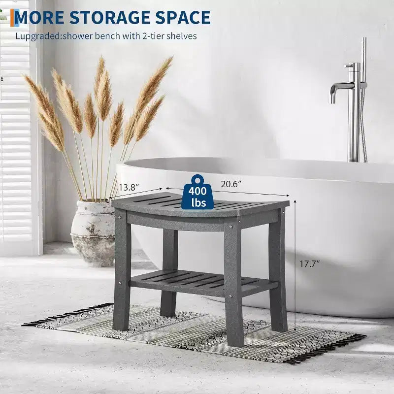 Waterproof Shower Bench with Storage Shelf,20.6 Stable Non-Slip Bathroom Stool Chair,Supports up to 400lbs,Safe Bath Seat for Bathtub