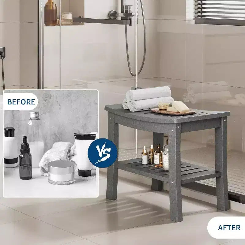 Waterproof Shower Bench with Storage Shelf,20.6 Stable Non-Slip Bathroom Stool Chair,Supports up to 400lbs,Safe Bath Seat for Bathtub