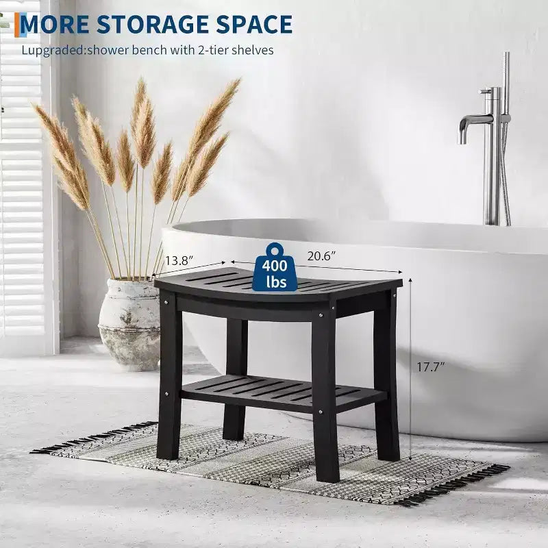 Waterproof Shower Bench with Storage Shelf,20.6 Stable Non-Slip Bathroom Stool Chair,Supports up to 400lbs,Safe Bath Seat for Bathtub
