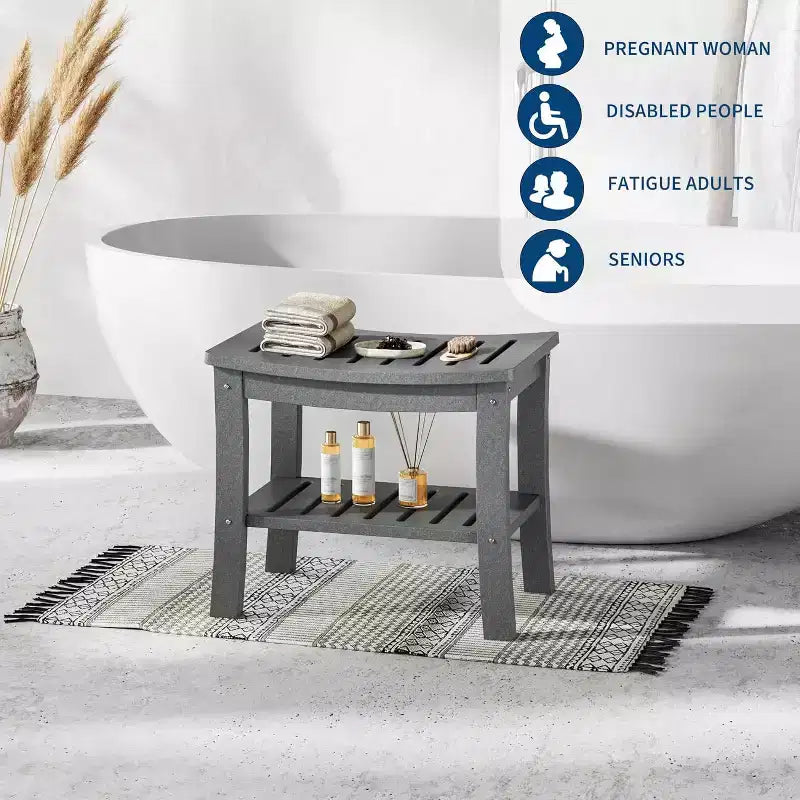 Waterproof Shower Bench with Storage Shelf,20.6 Stable Non-Slip Bathroom Stool Chair,Supports up to 400lbs,Safe Bath Seat for Bathtub