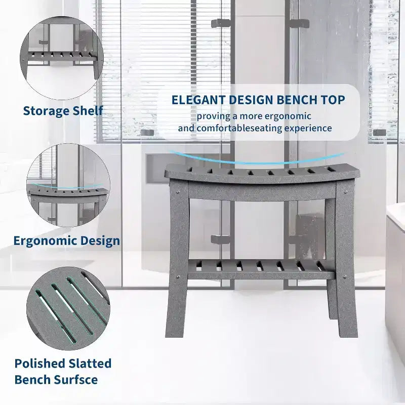 Waterproof Shower Bench with Storage Shelf,20.6 Stable Non-Slip Bathroom Stool Chair,Supports up to 400lbs,Safe Bath Seat for Bathtub