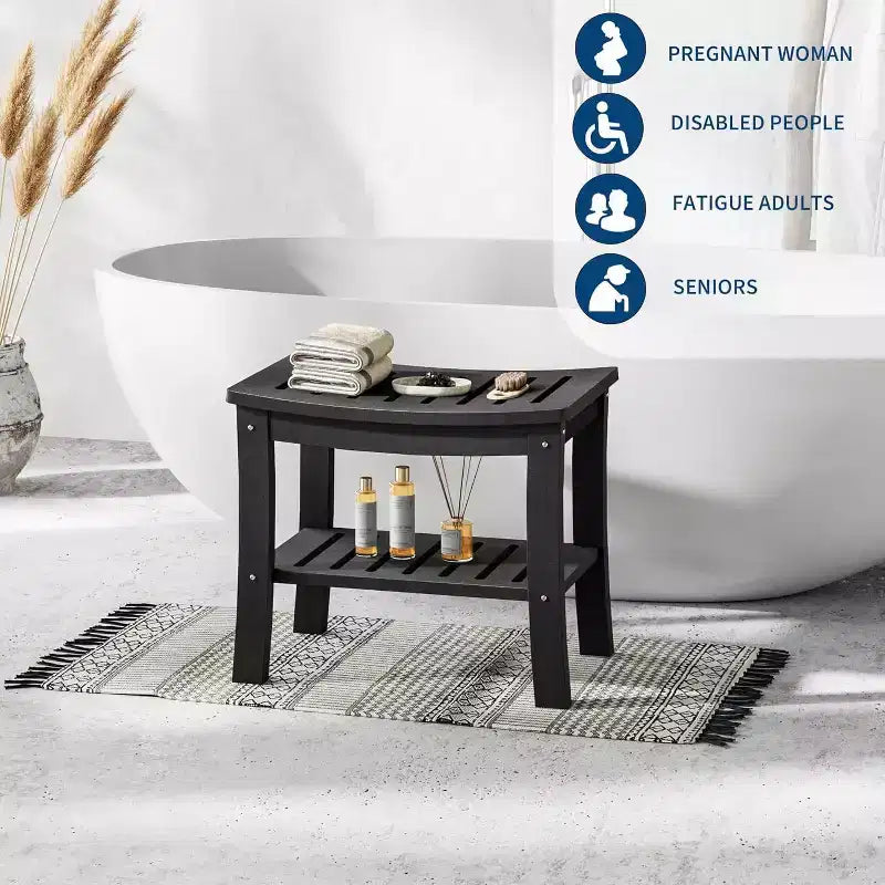 Waterproof Shower Bench with Storage Shelf,20.6 Stable Non-Slip Bathroom Stool Chair,Supports up to 400lbs,Safe Bath Seat for Bathtub