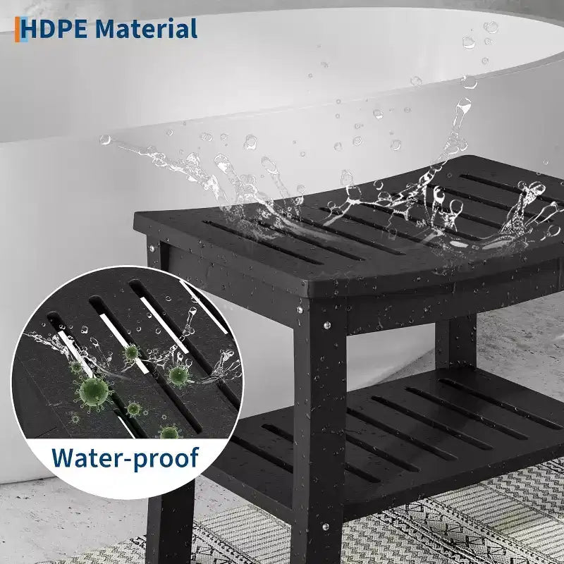 Waterproof Shower Bench with Storage Shelf,20.6 Stable Non-Slip Bathroom Stool Chair,Supports up to 400lbs,Safe Bath Seat for Bathtub