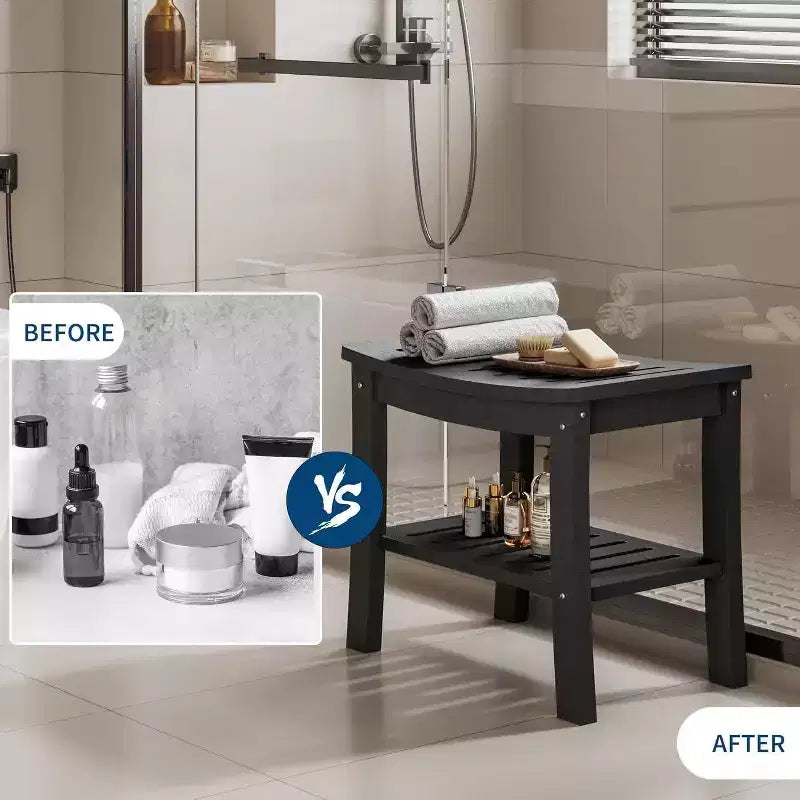 Waterproof Shower Bench with Storage Shelf,20.6 Stable Non-Slip Bathroom Stool Chair,Supports up to 400lbs,Safe Bath Seat for Bathtub