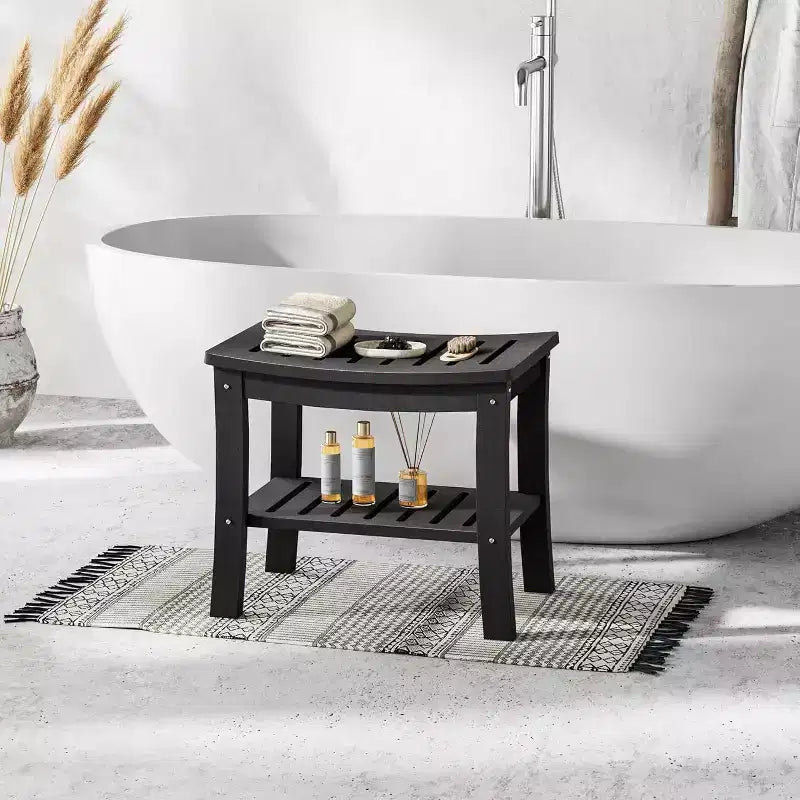 Waterproof Shower Bench with Storage Shelf,20.6 Stable Non-Slip Bathroom Stool Chair,Supports up to 400lbs,Safe Bath Seat for Bathtub