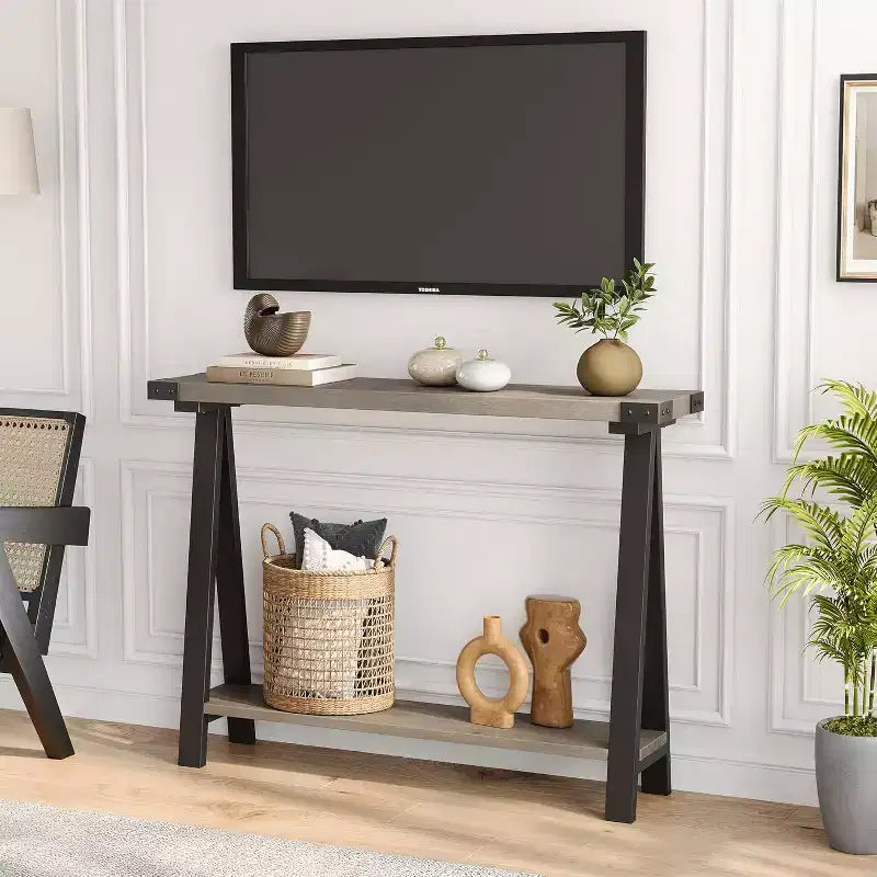 Narrow Console Table with 2 Shelves - V-Shaped Metal Frame,Shelf Space,Rustic Design-Perfect as a sofa or hallway table,living room,hallway,entryway