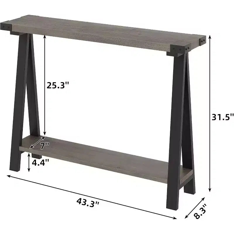 Narrow Console Table with 2 Shelves - V-Shaped Metal Frame,Shelf Space,Rustic Design-Perfect as a sofa or hallway table,living room,hallway,entryway