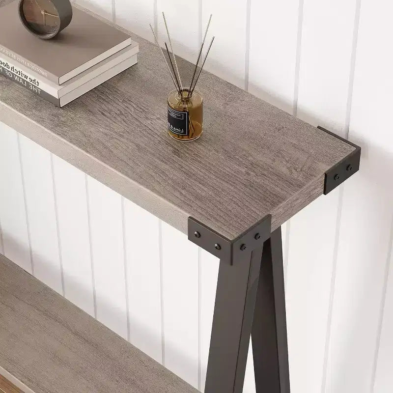 Narrow Console Table with 2 Shelves - V-Shaped Metal Frame,Shelf Space,Rustic Design-Perfect as a sofa or hallway table,living room,hallway,entryway