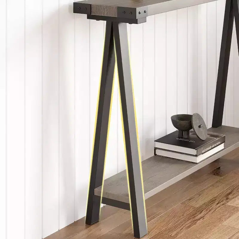 Narrow Console Table with 2 Shelves - V-Shaped Metal Frame,Shelf Space,Rustic Design-Perfect as a sofa or hallway table,living room,hallway,entryway