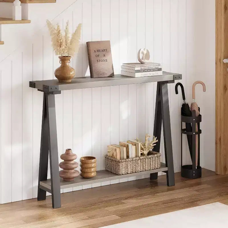 Narrow Console Table with 2 Shelves - V-Shaped Metal Frame,Shelf Space,Rustic Design-Perfect as a sofa or hallway table,living room,hallway,entryway