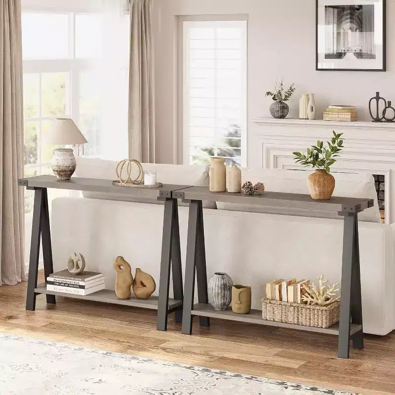Narrow Console Table with 2 Shelves - V-Shaped Metal Frame,Shelf Space,Rustic Design-Perfect as a sofa or hallway table,living room,hallway,entryway