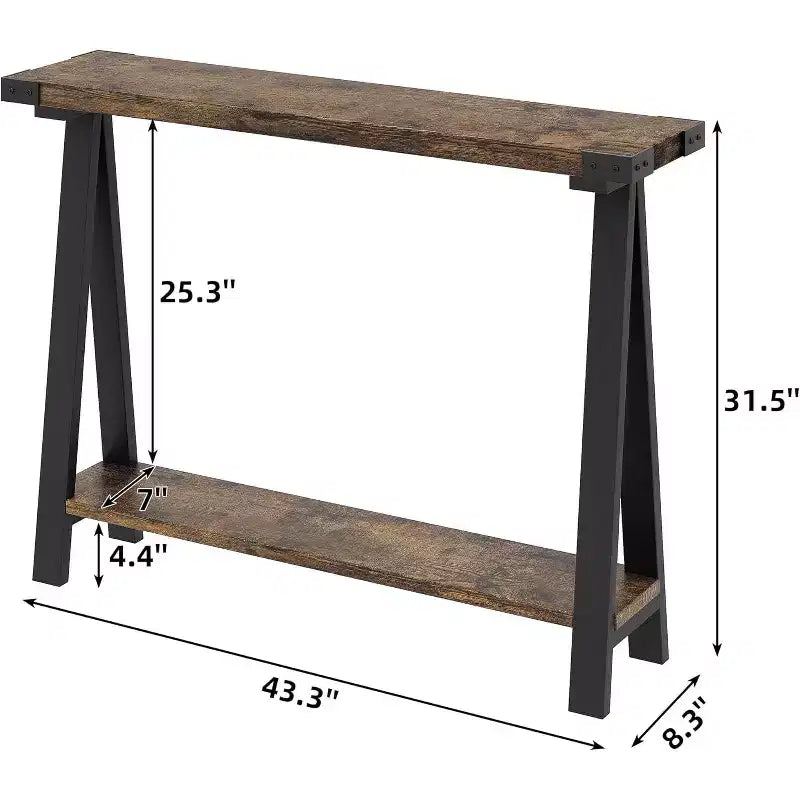 Narrow Console Table with 2 Shelves - V-Shaped Metal Frame,Shelf Space,Rustic Design-Perfect as a sofa or hallway table,living room,hallway,entryway