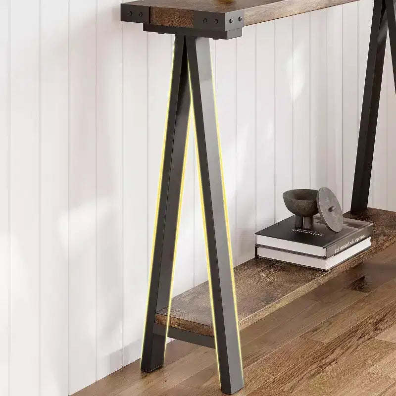Narrow Console Table with 2 Shelves - V-Shaped Metal Frame,Shelf Space,Rustic Design-Perfect as a sofa or hallway table,living room,hallway,entryway