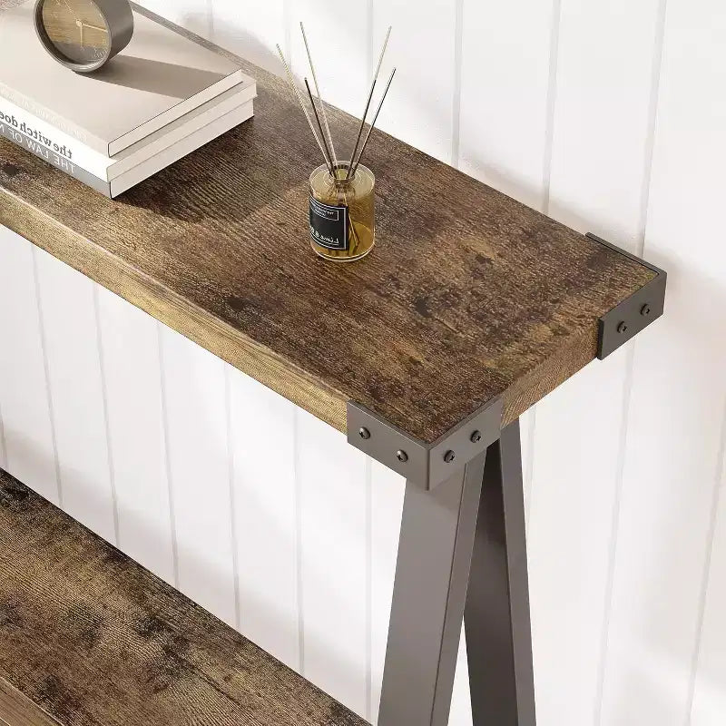 Narrow Console Table with 2 Shelves - V-Shaped Metal Frame,Shelf Space,Rustic Design-Perfect as a sofa or hallway table,living room,hallway,entryway