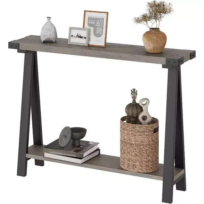 Narrow Console Table with 2 Shelves - V-Shaped Metal Frame,Shelf Space,Rustic Design-Perfect as a sofa or hallway table,living room,hallway,entryway