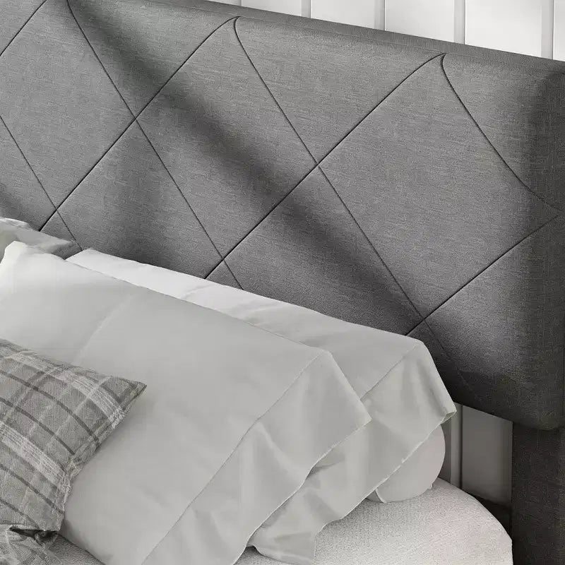 Acekool Upholstered Bed Frame with Diamond-Quilted Headboard, Platform Bed with Wooden Slat Support, No Box Spring Needed