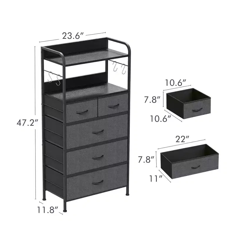 Bedroom Dresser with 5 Drawers, Fabric Storage Organizer with Wood Top, Strong Steel Frame, Easy Pull Handles, Versatile for Hallway, Closet