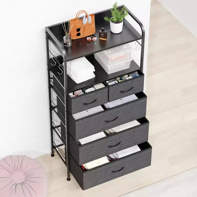 Bedroom Dresser with 5 Drawers, Fabric Storage Organizer with Wood Top, Strong Steel Frame, Easy Pull Handles, Versatile for Hallway, Closet