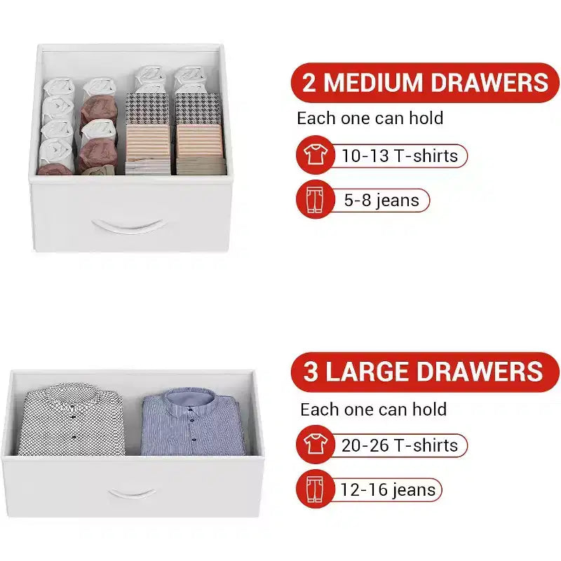Bedroom Dresser with 5 Drawers, Fabric Storage Organizer with Wood Top, Strong Steel Frame, Easy Pull Handles, Versatile for Hallway, Closet