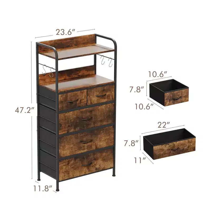 Bedroom Dresser with 5 Drawers, Fabric Storage Organizer with Wood Top, Strong Steel Frame, Easy Pull Handles, Versatile for Hallway, Closet