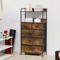 Bedroom Dresser with 5 Drawers, Fabric Storage Organizer with Wood Top, Strong Steel Frame, Easy Pull Handles, Versatile for Hallway, Closet
