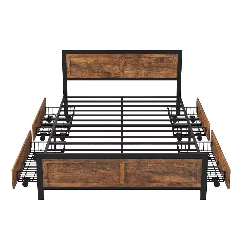 Dyonery Queen Size Platform Bed Frame with/without 4 Large Storage Drawers,Heavy Duty Steel Slat Support,Noise-Free Easy Tool-Free Assembly